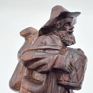Vintage Hand Carved Wood Figurine‎ Bearded Man with Drum 7.5" Folk Art Sculpture